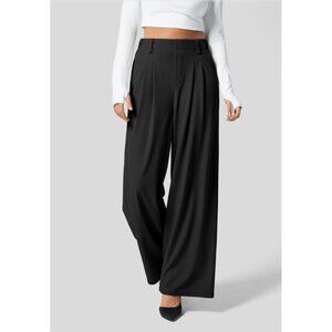 Halara High Waisted Wide Leg Waffle Casual Pants Sz XS Tall Black Plicated Side